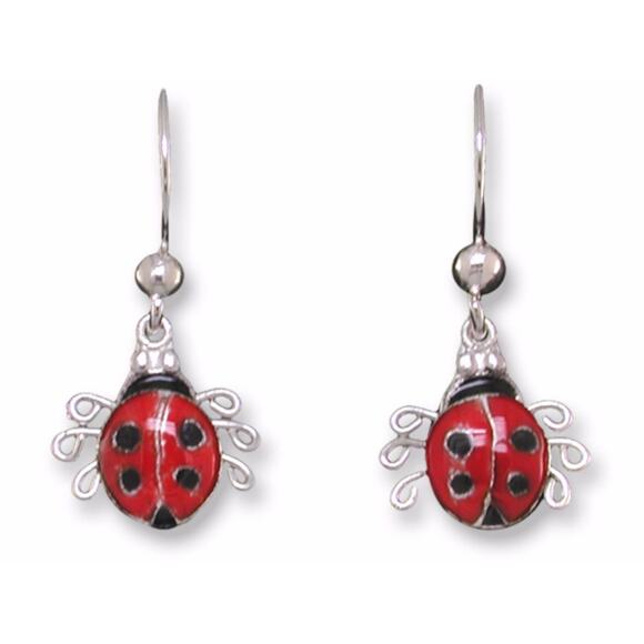 Zarah LadyBug Dangle Earrings 925 Sterling Silver Enamel Lady Beetle Gift Boxed - Picture 1 of 2